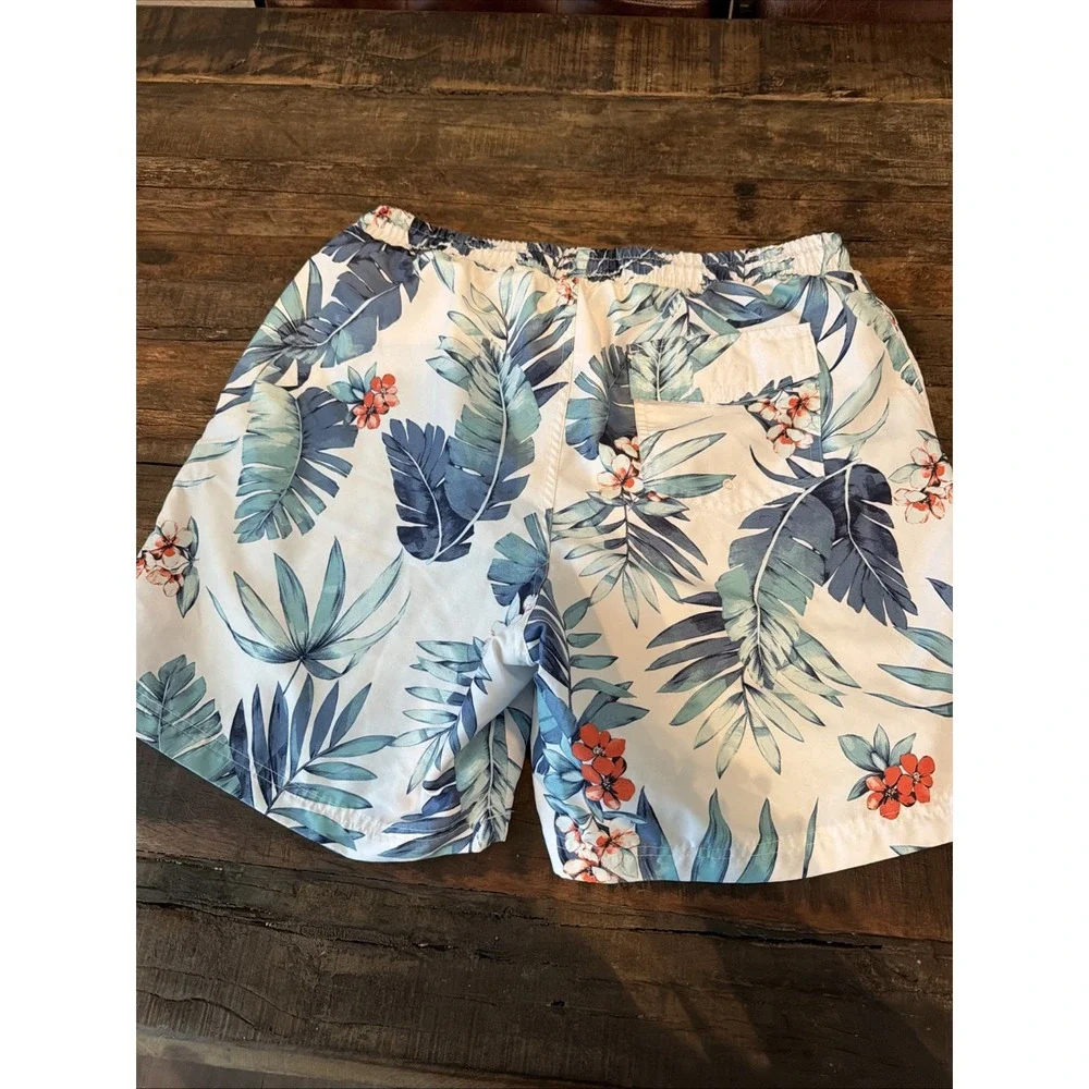 Club Room Men's Tropical Leaf Print Elastic Waist Swim Trunks Size L!